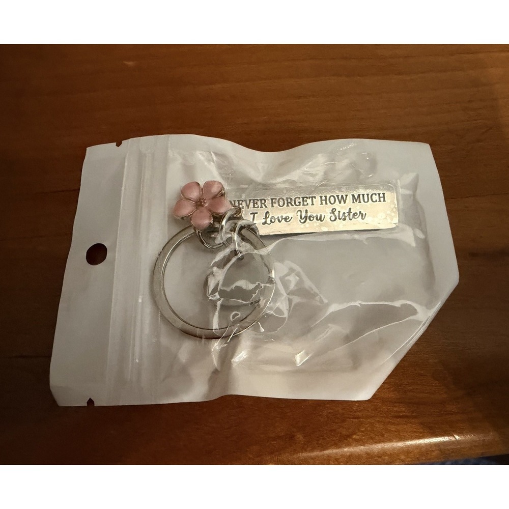 Women's Silver Pink Flower Heart Charm Keyring Never Forget... I Love You Sister